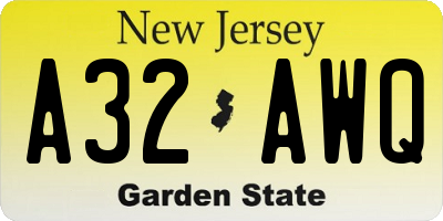 NJ license plate A32AWQ