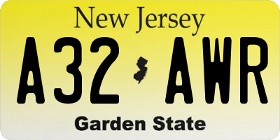 NJ license plate A32AWR