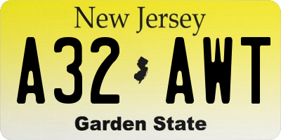 NJ license plate A32AWT