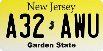 NJ license plate A32AWU