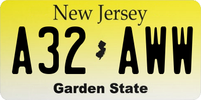 NJ license plate A32AWW