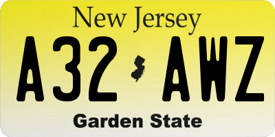 NJ license plate A32AWZ