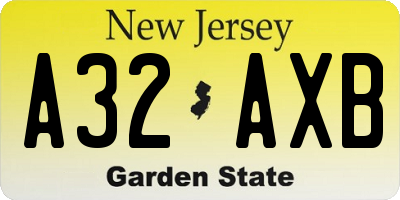 NJ license plate A32AXB