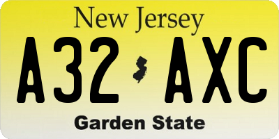 NJ license plate A32AXC