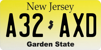 NJ license plate A32AXD