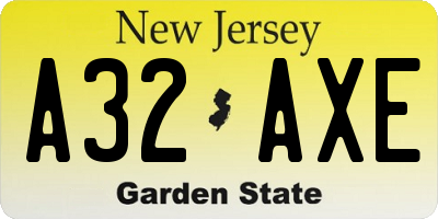 NJ license plate A32AXE