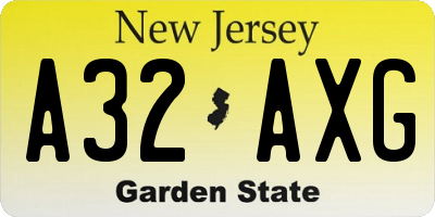 NJ license plate A32AXG