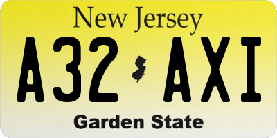 NJ license plate A32AXI