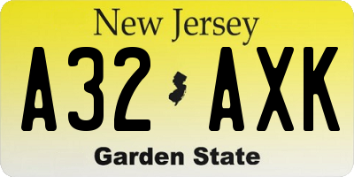 NJ license plate A32AXK