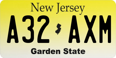 NJ license plate A32AXM