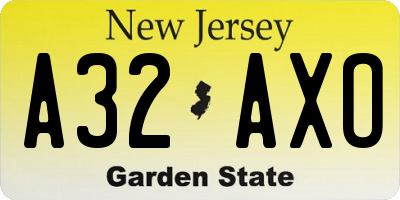 NJ license plate A32AXO