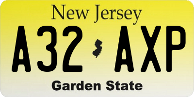 NJ license plate A32AXP
