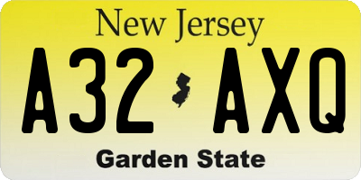 NJ license plate A32AXQ