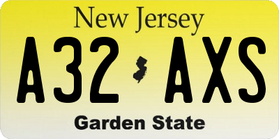 NJ license plate A32AXS