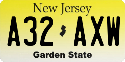NJ license plate A32AXW