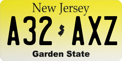 NJ license plate A32AXZ