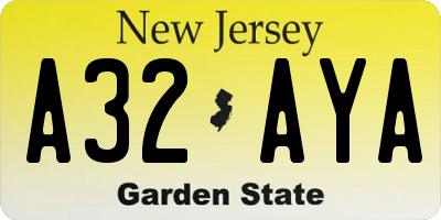 NJ license plate A32AYA