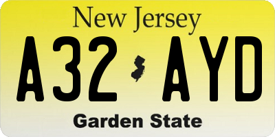 NJ license plate A32AYD