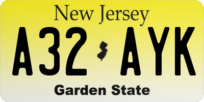 NJ license plate A32AYK