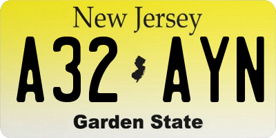 NJ license plate A32AYN