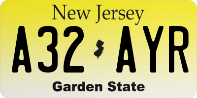 NJ license plate A32AYR