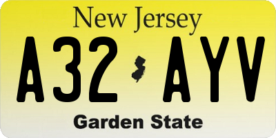 NJ license plate A32AYV