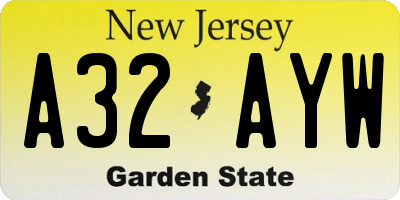 NJ license plate A32AYW