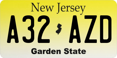 NJ license plate A32AZD