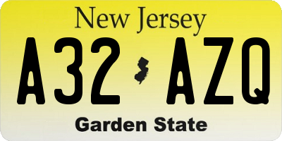 NJ license plate A32AZQ