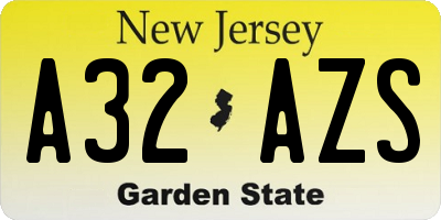 NJ license plate A32AZS