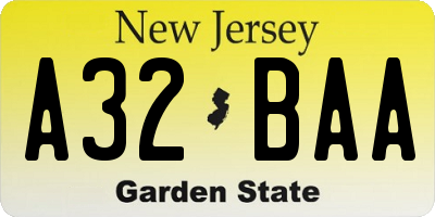NJ license plate A32BAA