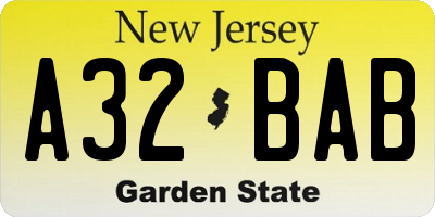 NJ license plate A32BAB
