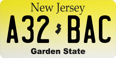 NJ license plate A32BAC