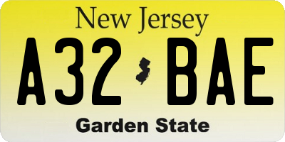 NJ license plate A32BAE