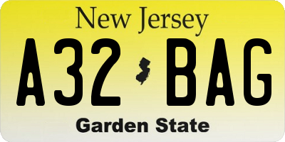 NJ license plate A32BAG