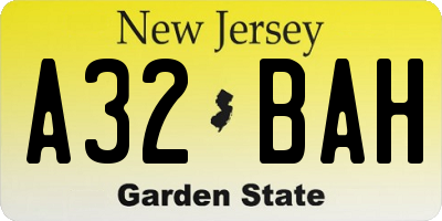 NJ license plate A32BAH