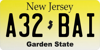 NJ license plate A32BAI