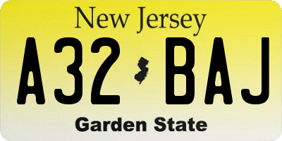 NJ license plate A32BAJ