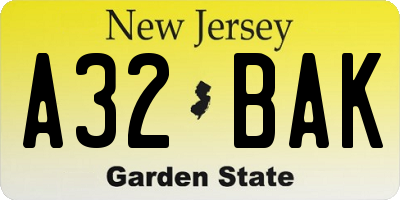 NJ license plate A32BAK