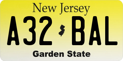 NJ license plate A32BAL