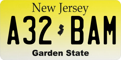 NJ license plate A32BAM