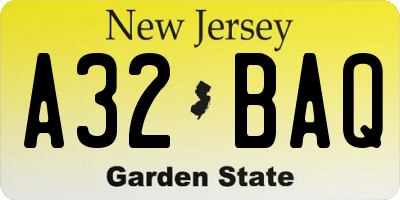 NJ license plate A32BAQ