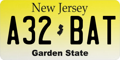 NJ license plate A32BAT