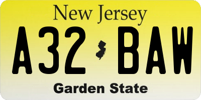 NJ license plate A32BAW
