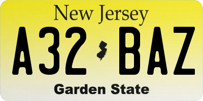 NJ license plate A32BAZ
