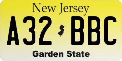 NJ license plate A32BBC
