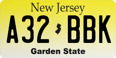 NJ license plate A32BBK