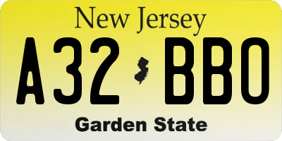 NJ license plate A32BBO