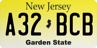 NJ license plate A32BCB