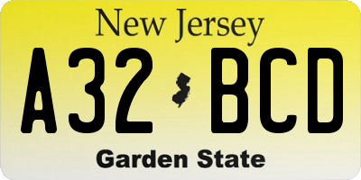 NJ license plate A32BCD
